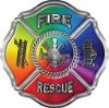 
	Traditional Fire Rescue Fire Fighter Maltese Cross Sticker / Decal with Rainbow Colors
