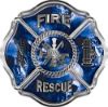 
	Traditional Fire Rescue Fire Fighter Maltese Cross Sticker / Decal with Blue Evil Skulls
