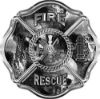 
	Traditional Fire Rescue Fire Fighter Maltese Cross Sticker / Decal with Gray Evil Skulls
