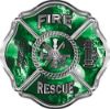 
	Traditional Fire Rescue Fire Fighter Maltese Cross Sticker / Decal with Green Evil Skulls
