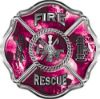 
	Traditional Fire Rescue Fire Fighter Maltese Cross Sticker / Decal with Pink Evil Skulls
