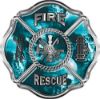 
	Traditional Fire Rescue Fire Fighter Maltese Cross Sticker / Decal with Teal Evil Skulls
