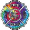 
	Traditional Fire Rescue Fire Fighter Maltese Cross Sticker / Decal with Tie Dye Colors
