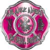
	We Walk Where the Devil Dances Fire Rescue Fire Fighter Maltese Cross Sticker / Decal in Pink
