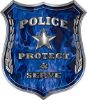 
	Protect and Serve Police Law Enforcement Decal in Blue Inferno Flames
