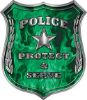 
	Protect and Serve Police Law Enforcement Decal in Green Inferno Flames
